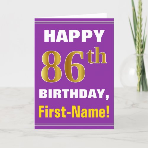 Bold Purple Faux Gold 86th Birthday w Name Card
