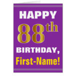 [ Thumbnail: Bold, Purple, Faux Gold 88th Birthday W/ Name Card ]