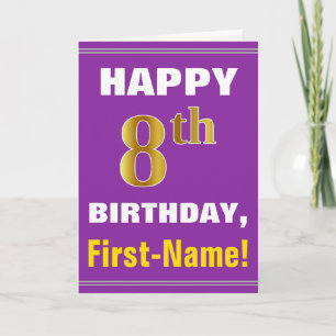 Bold, Purple, Faux Gold 8th Birthday w/ Name Card
