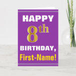 [ Thumbnail: Bold, Purple, Faux Gold 8th Birthday W/ Name Card ]