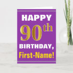 [ Thumbnail: Bold, Purple, Faux Gold 90th Birthday W/ Name Card ]