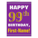 [ Thumbnail: Bold, Purple, Faux Gold 99th Birthday W/ Name Card ]