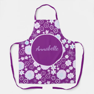 Bold Purple Flowers Girly Floral Pattern Named Apron