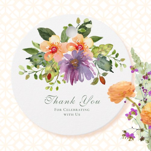 Bold Purple Green Watercolor Floral Thank You Favor Tags