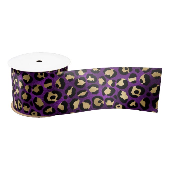 Bold Purple Leopard Print | Glam Animal Pattern Satin Ribbon (Spool)