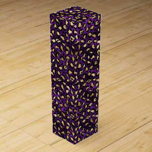 Bold Purple Leopard Print   Glam Animal Pattern Wine Box