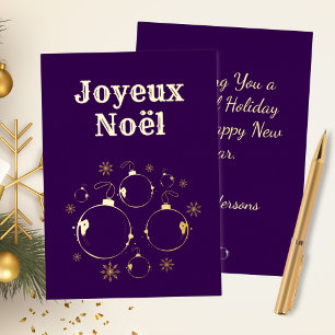 Bold Purple Modern Joyeux Noel Gold Foil Holiday Card
