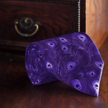 Bold Purple Necktie With Stylized Peacock Feathers