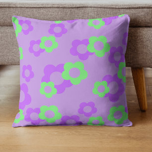 Bold Purple & Neon Green Floral Tropical  Throw Pillow