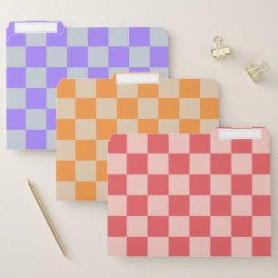 Bold Purple Orange Red Checkered Modern Spring File Folder