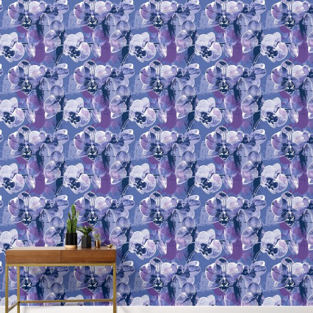 Bold Purple Orchid Floral Botanical Removable Wallpaper (Hallway)