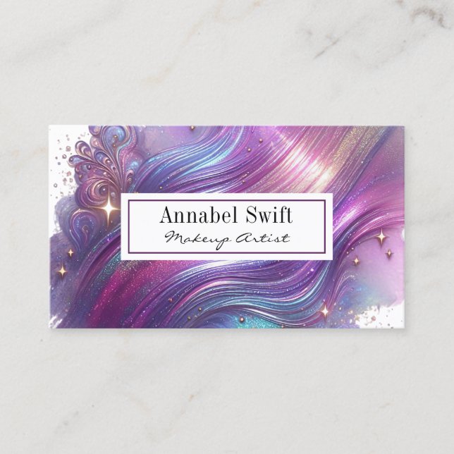 Bold Purple Pink Gold Abstract Watercolor Business Card (Front)