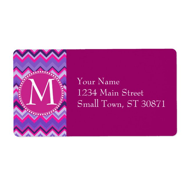 Bold Purple Pink Tribal Chevron Zig Zags Label (Front)