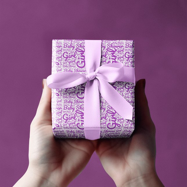 Bold Purple Script Typography Girl Baby Shower  Wrapping Paper (Creator Uploaded)