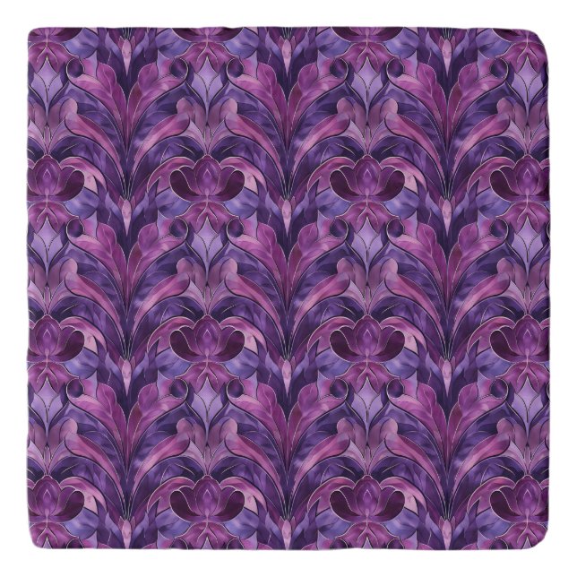 Bold Purple Tones Art Deco Marble Trivet (Front)