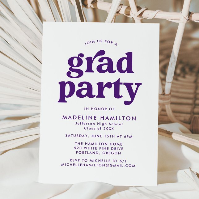 Bold Purple Typography Graduation Party Invitation (Creator Uploaded)