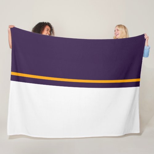 Bold Purple White Color Block Yellow Accent Stripe Fleece Blanket