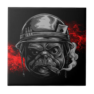 Bold, Quirky, and Ready for Action - Cool Pug Dog Ceramic Tile