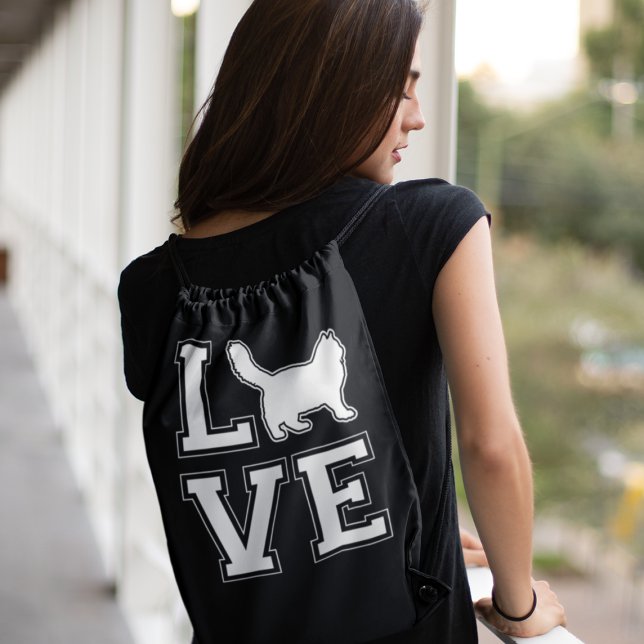 Bold Ragdoll Cat Silhouette Love Typography Drawstring Bag (Other colors available)