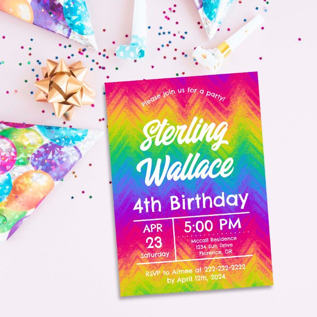 Bold Rainbow Chevron Birthday Party Custom Invitation (Creator Uploaded)