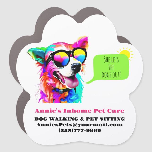 Bold Rainbow Dog Walker Pet Sitter Car Magnet (Front)