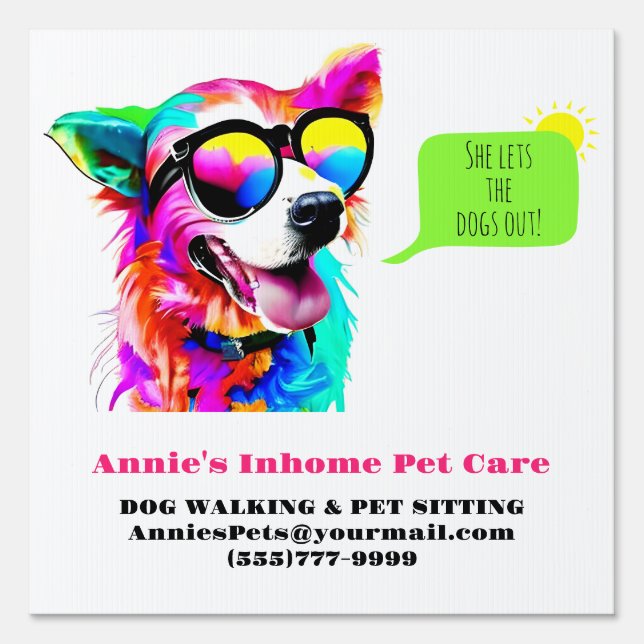 Bold Rainbow Dog Walker Pet Sitter Sign (Front)