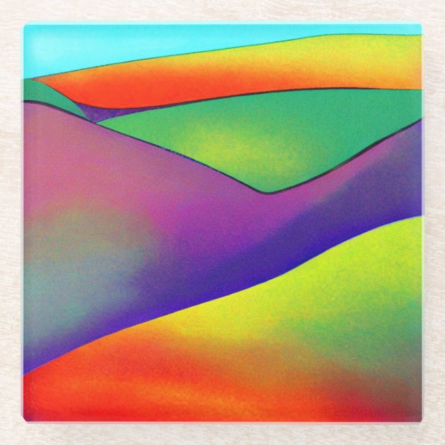 Bold Rainbow Hills Glass Coaster (Front)