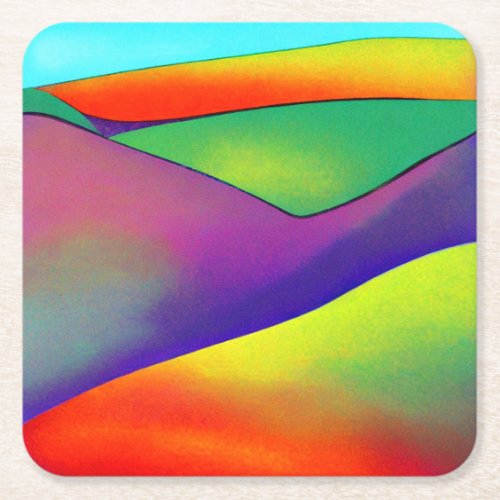 Bold Rainbow Hills Square Paper Coaster