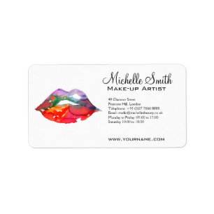 Bold Rainbow Lips Watercolor Drawing Beauty Makeup Label