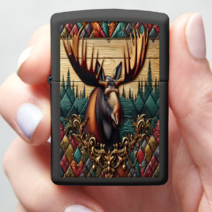 Bold Rainbow Moose Leather Painting Zippo Lighter