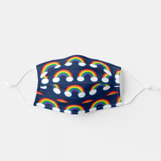 Bold Rainbow Navy Blue Pattern Adult Cloth Face Mask (Front, Unfolded)
