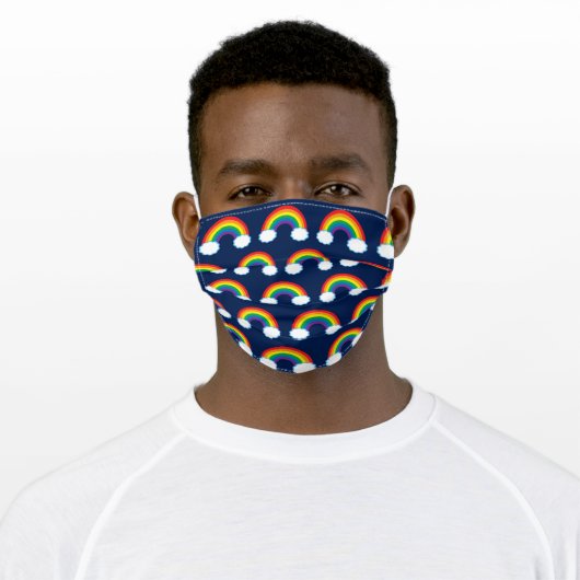 Bold Rainbow Navy Blue Pattern Adult Cloth Face Mask (Worn)