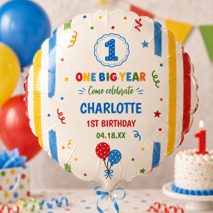 Bold Rainbow One Big Year 1st Birthday party Balloon