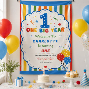 Bold Rainbow One Big Year 1st Birthday party Banner
