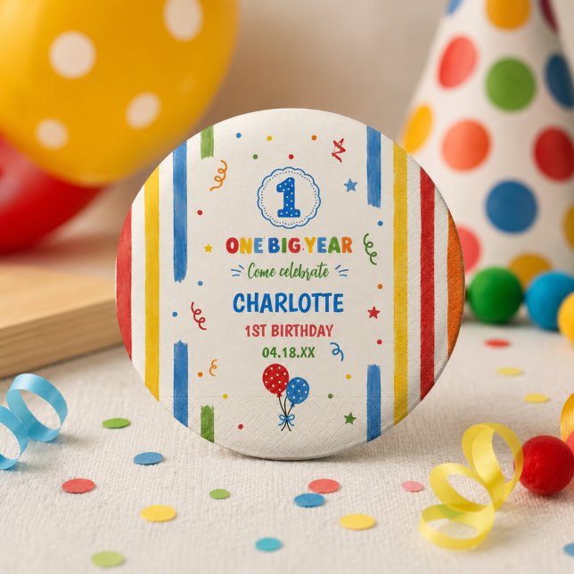 Bold Rainbow One Big Year 1st Birthday party Button (Bold Rainbow One Big Year 1st Birthday party Button
)