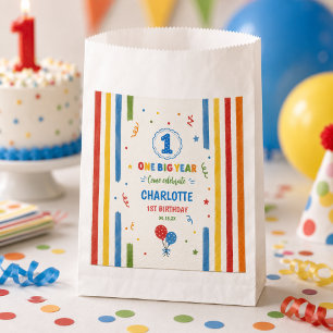 Bold Rainbow One Big Year 1st Birthday party Favor Bag