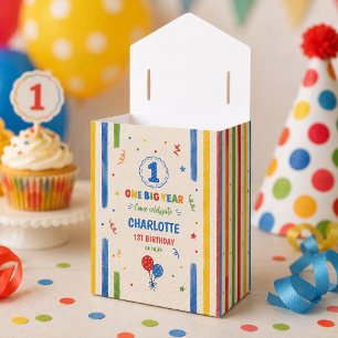 Bold Rainbow One Big Year 1st Birthday party Favor Boxes