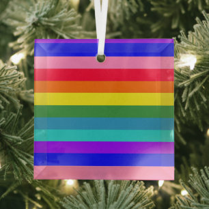 Bold Rainbow Stripes  Glass Ornament