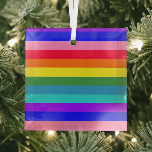 Bold Rainbow Stripes  Glass Ornament (Insitu)