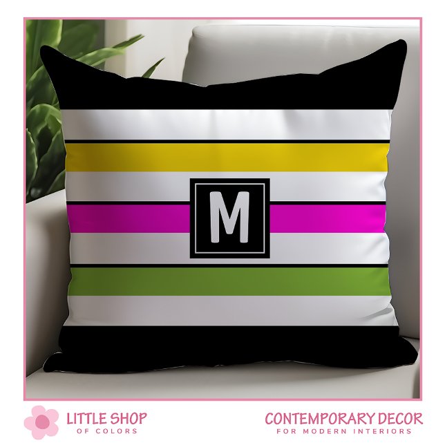 Bold Rainbow Stripes Monogram Throw Pillow (Creator Uploaded)
