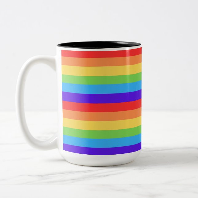 Bold Rainbow Stripes Two-Tone Coffee Mug (Left)