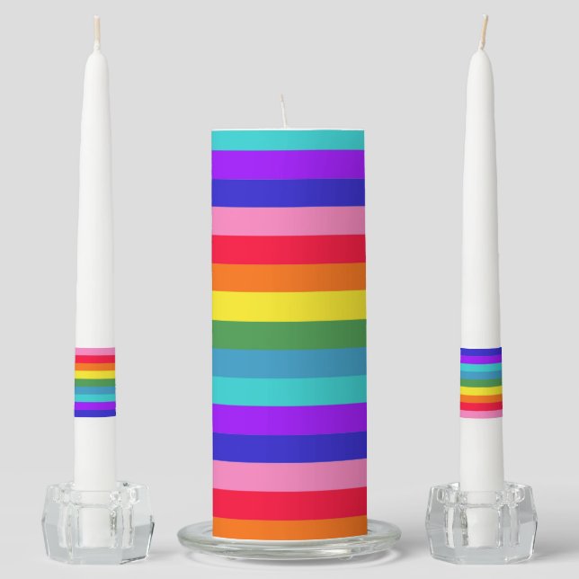 Bold Rainbow Stripes Unity Candle Set (Front)