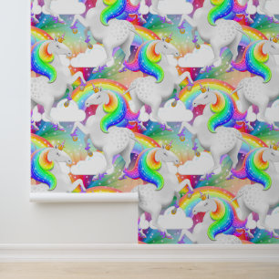 Bold Rainbow Unicorn Pattern   Child's Bedroom Wallpaper