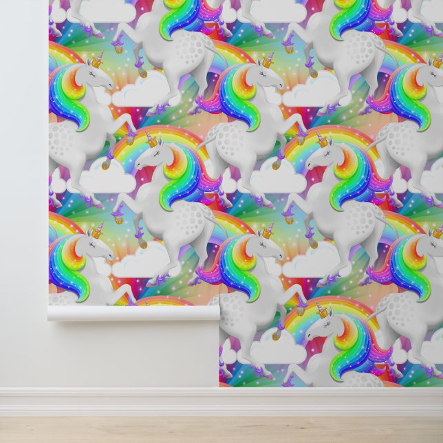 Bold Rainbow Unicorn Pattern | Child's Bedroom Wallpaper (Application)