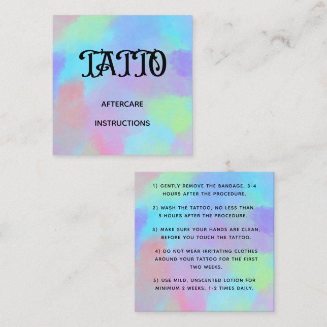 Bold Rainbow Unicorn Tattoo Aftercare Instruction Square Business Card (Front/Back)