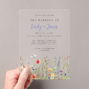 Bold Rainbow Wildflower Wedding Acrylic Invitations