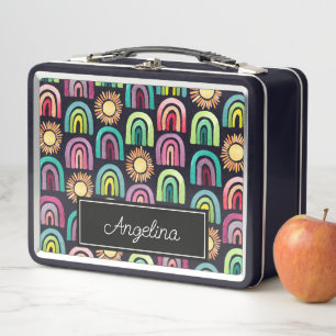 Bold Rainbows & Suns Pattern Kids Back to School Metal Lunch Box