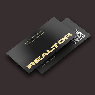 Bold Realtor Luxury Modern QR Code Black Foil Business Cards