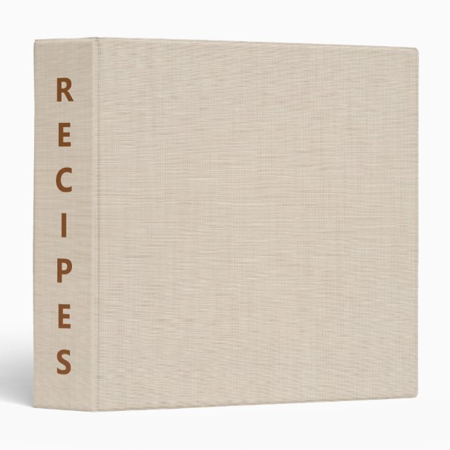 Bold Recipes Beige Linen Fabric Minimalist 3 Ring Binder (Front/Spine)