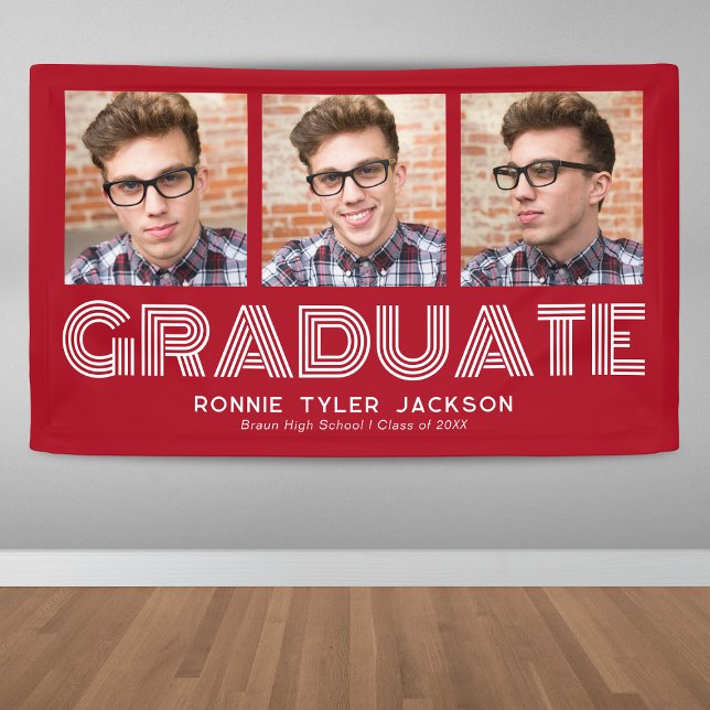 Bold Red 3 Graduate Photo Graduation Banner (Creator Uploaded)